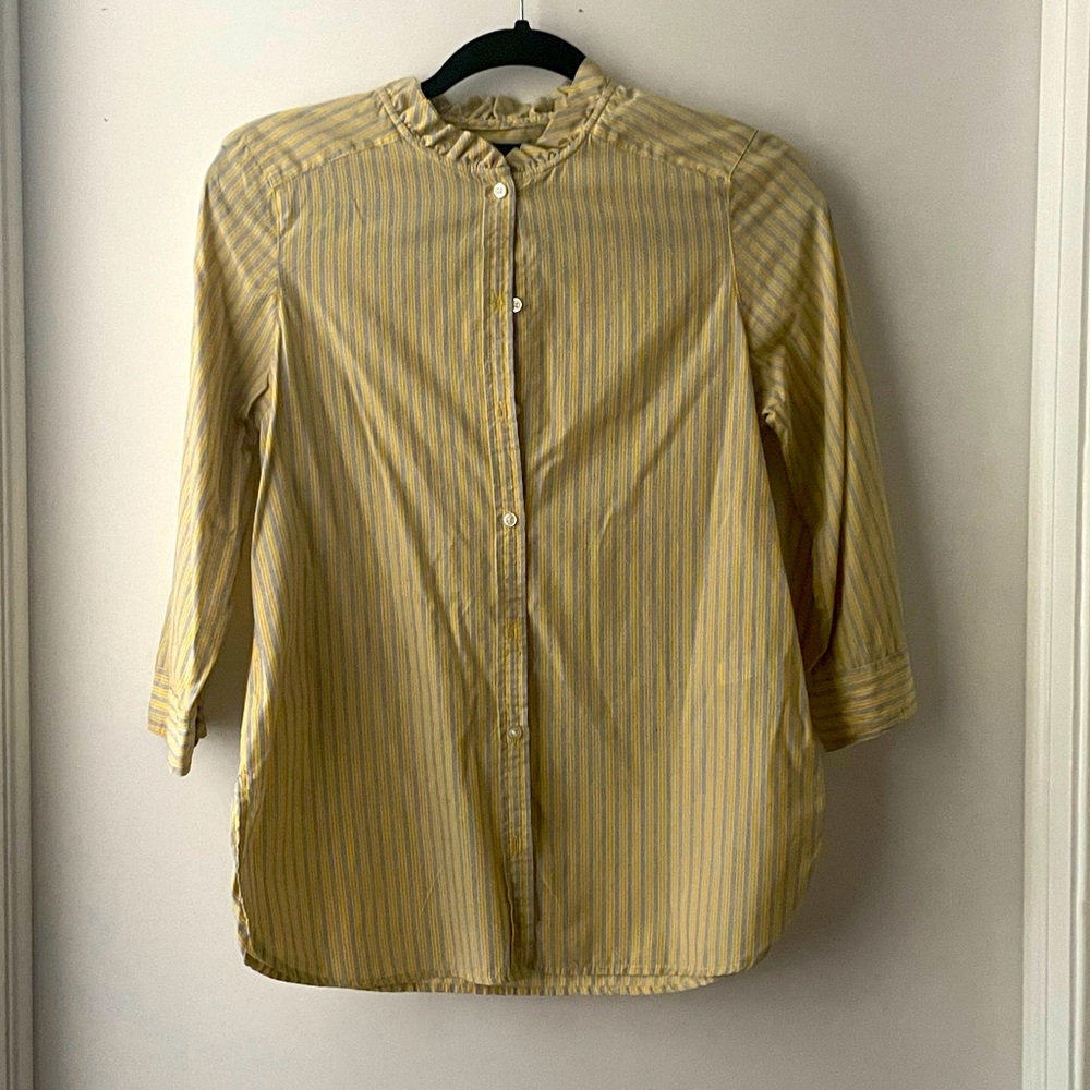 Gap striped button up with ruffle trim